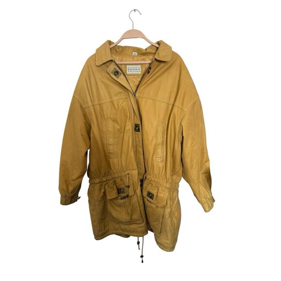Arizona y2k 90s mustard Tan yellow leather jacket cinch waist plus 1x - Picture 1 of 3